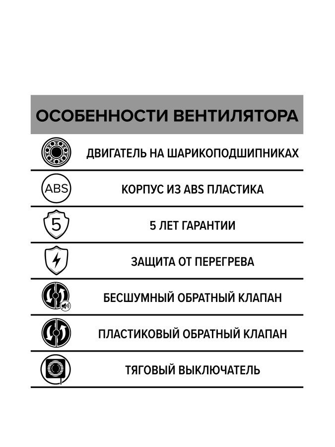 RIO 4C-02, Вентилятор осевой вытяжн. с обрат. клапаном, шнуровым тяговым выключателем D 100 RIO 4C-02, Вентилятор осевой вытяжн. с обрат. клапаном