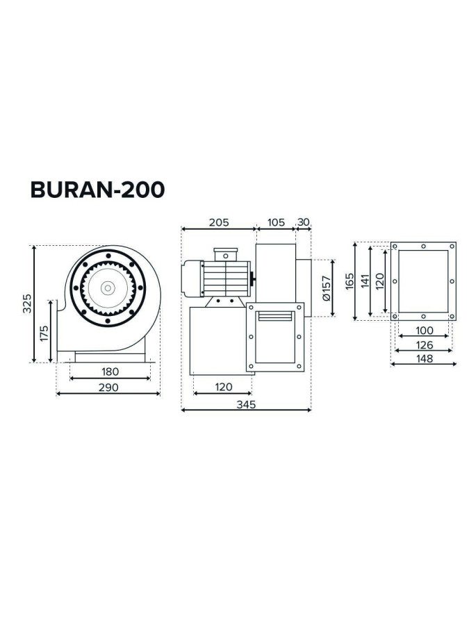Вентилятор радиальный BURAN 200 2K M R (220В, 2-х полюсной, правосторонний, 1850 м3/ч) BURAN 200 2K M R