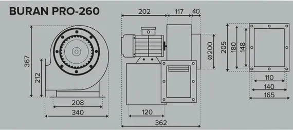 Вентилятор радиальный BURAN PRO 260 2K M L (220В, 2-х полюсной, левосторонний, 1800 м3/ч) BURAN PRO 260 2K M L
