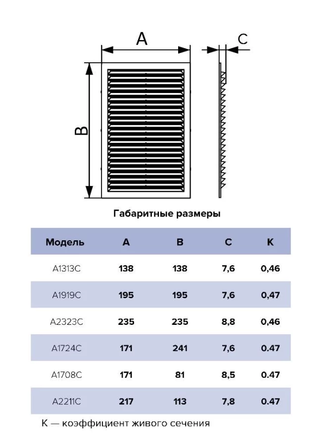 Решетка вентиляционная 171х81, A1708C, A1708C